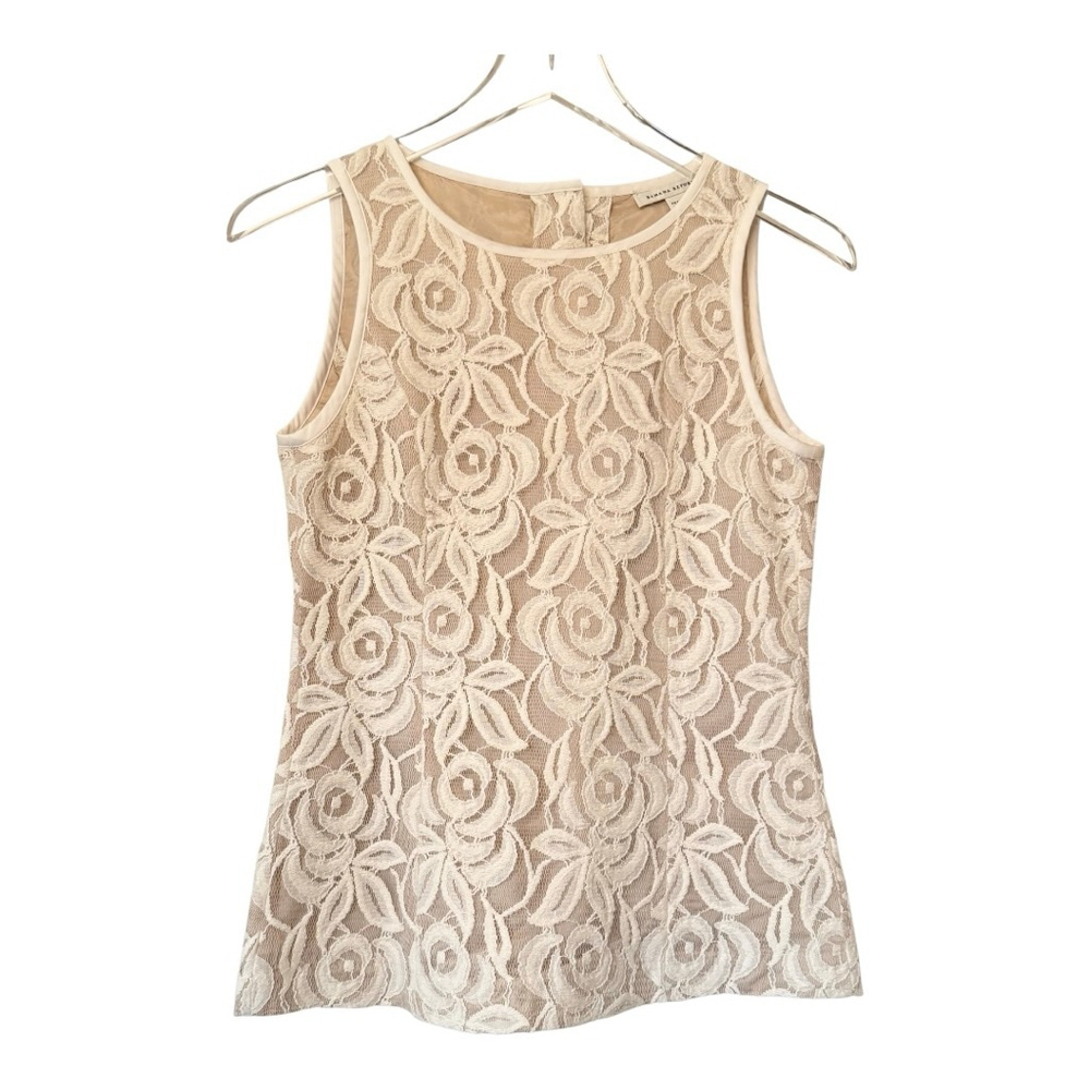 NWT Women's Banana Republic Shell Top Size 00P Cream Lace Beige Lining - Picture 2 of 12